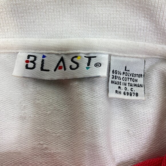 VTG 80's BLAST Textured Red & White Polo Men's Sz L - Picture 3 of 6